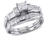 Princess Cut 1.0 Carat (ctw Color G-H Clarity I2_I3) Diamond Engagement Ring & Wedding Band  14K White Gold